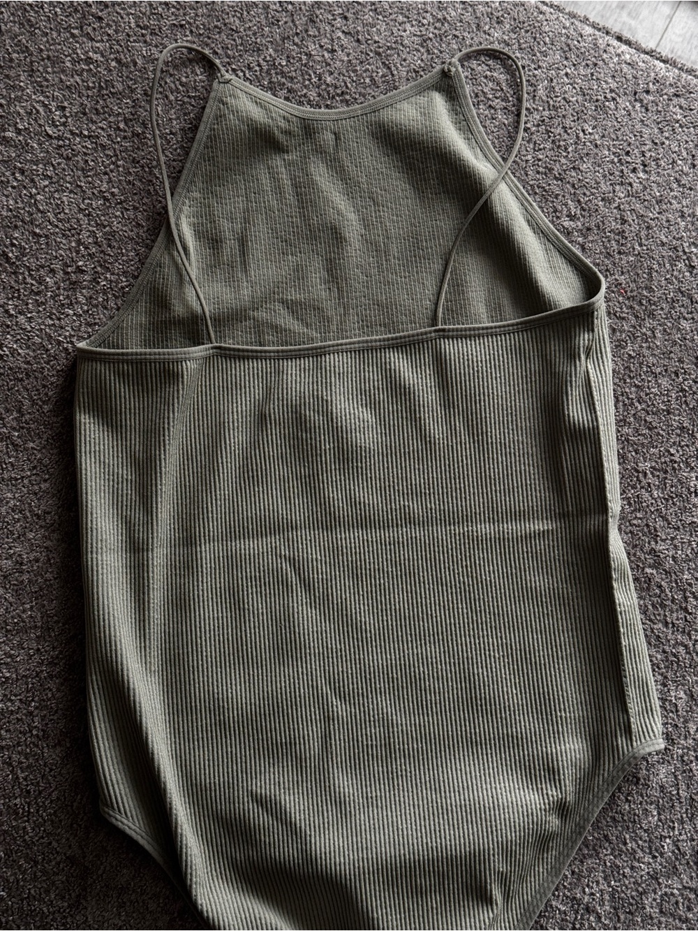 Primark Ribbed Halter Tank Top - Olive - Picture 3 of 4